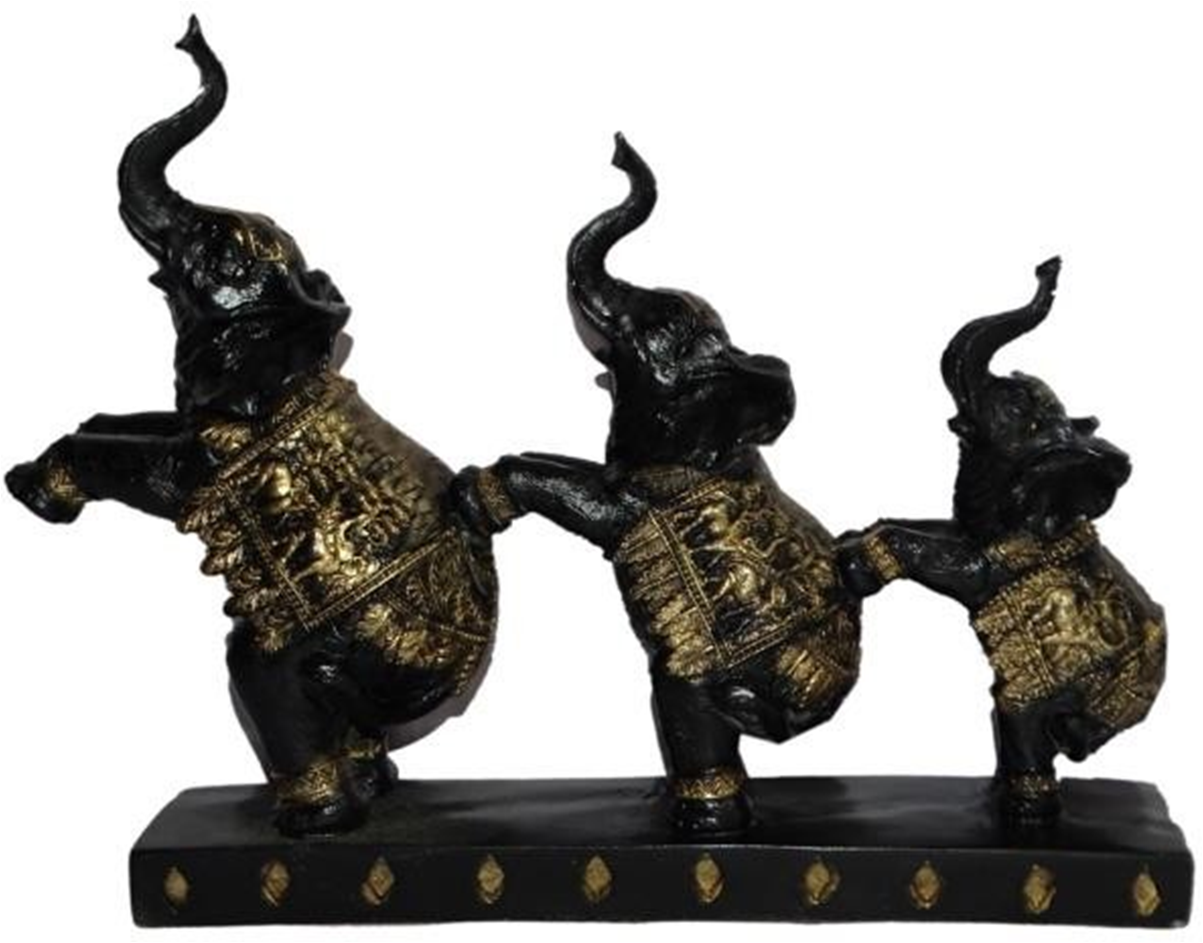 1225 Royal Black & Gold Dancing Elephant Showpiece