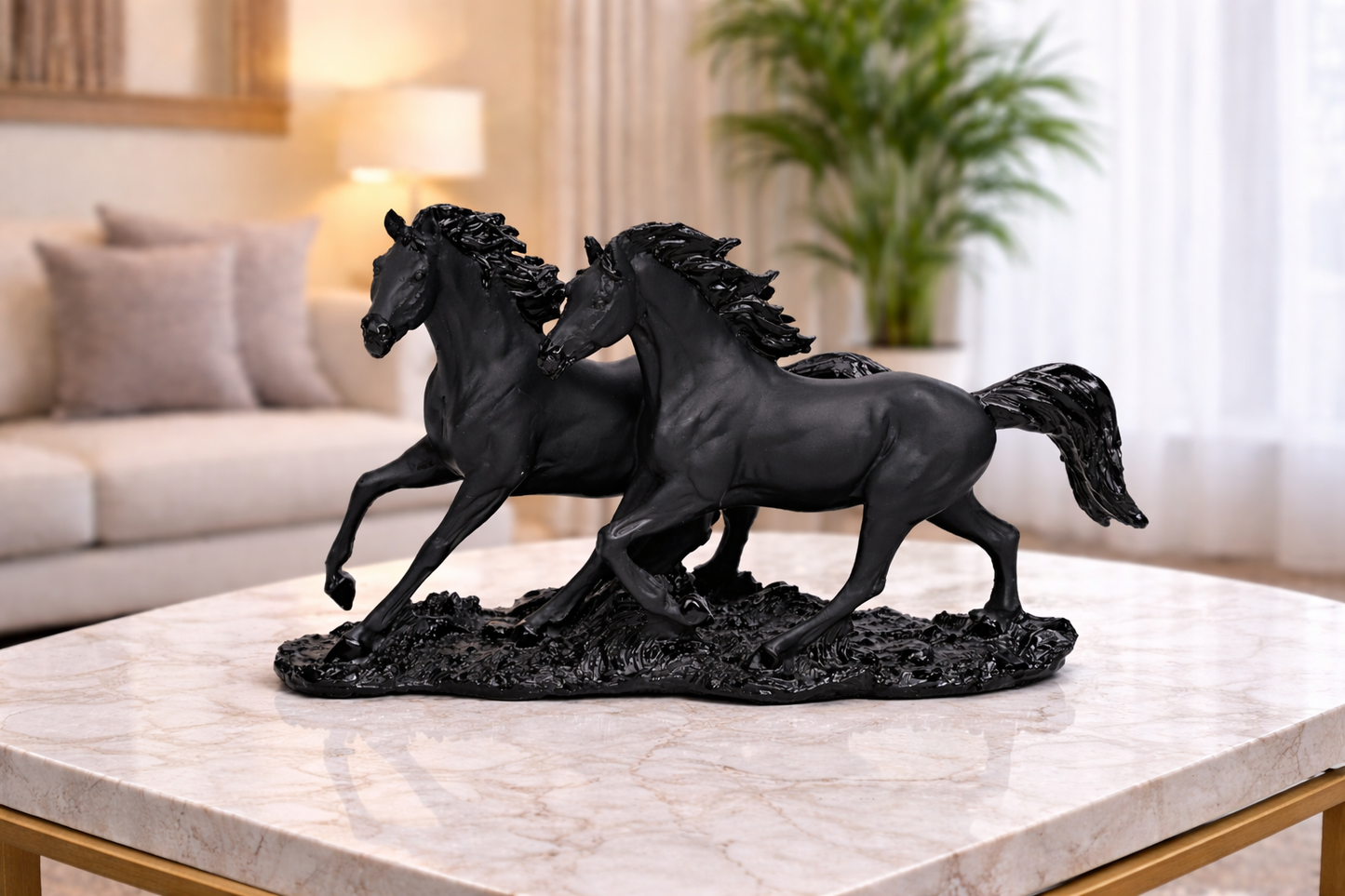 1240B Elegant Black Running Horses