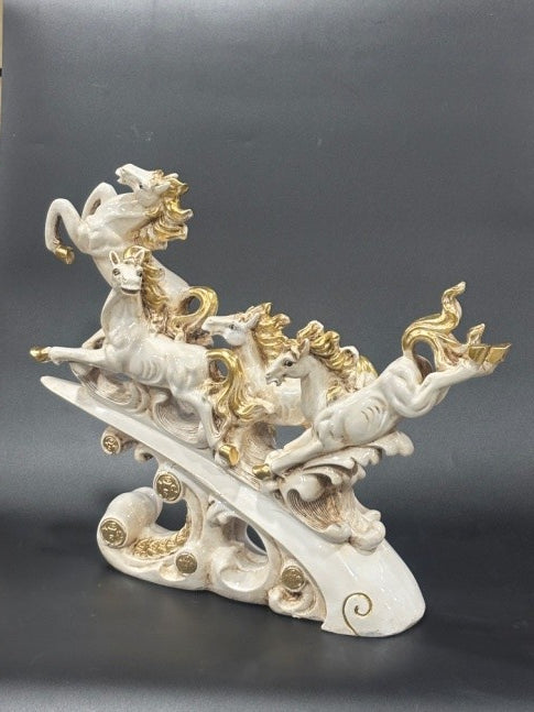 1265B Royal White & Gold Running Horses