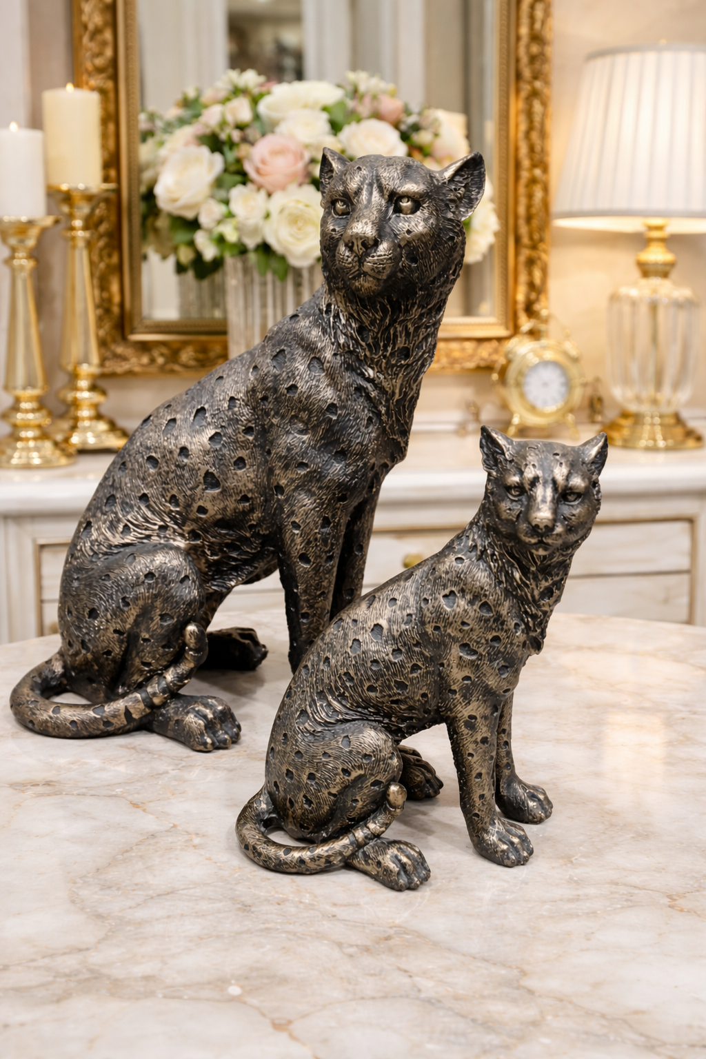 2003A Bronze-Textured Leopard sculptures