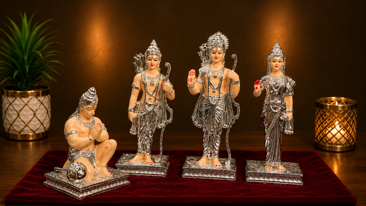 SL1836A, SILVER PLATED RAM DARBAR WITH HANUMAN