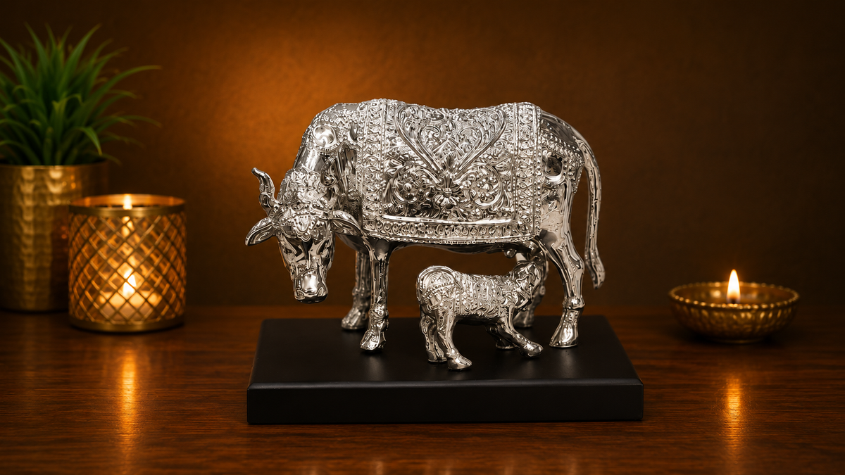 SL1778E, SILVER PLATED KAMHDHENU COW