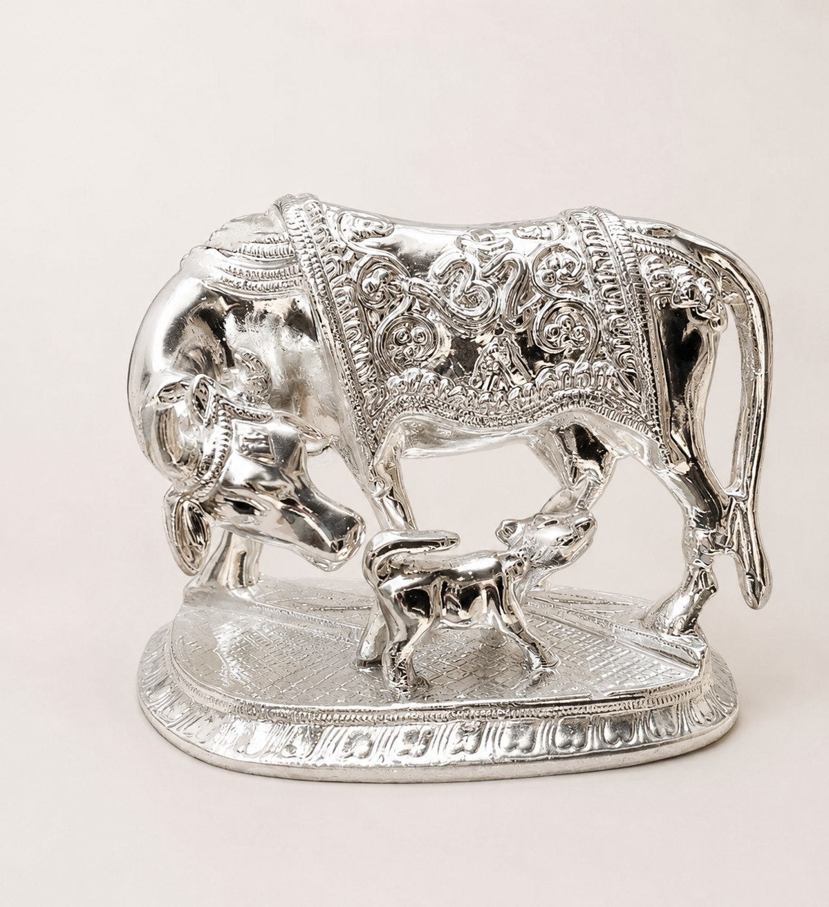 SL1778B Silver Kamdhenu Cow and Calf