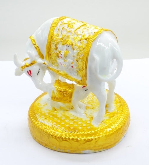 P1778C Sacred Kamdhenu Cow and Calf Idol with Lord Ganesha