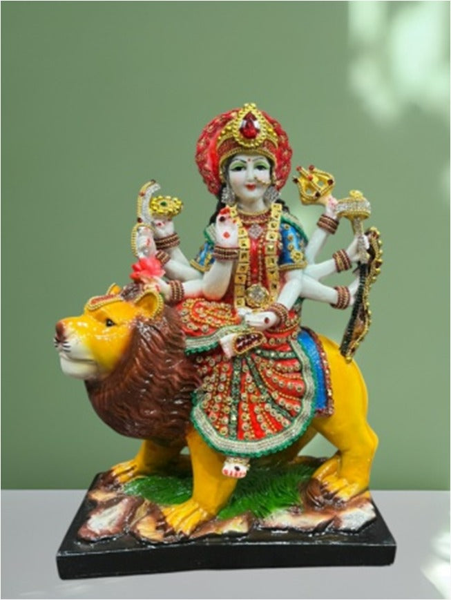1561AJ Stone-Decorated Maa Durga Idol on Lion