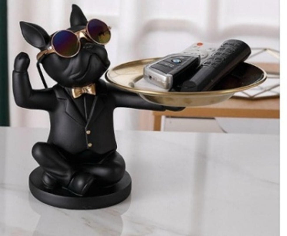 2073 Luxury Bulldog Butler Tray Showpiece – Resin Key Holder Decorative Organizer