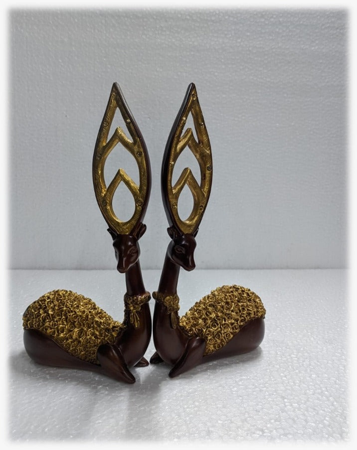 1623A Regal Sitting Deer Figurine Set with Ornate Gold Detail (Pair)