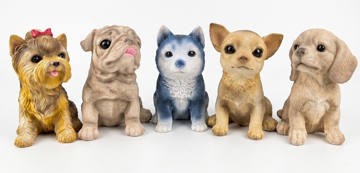 1823 Cute Puppy Resin Showpiece Collection – Handcrafted Decorative Dog Figurines