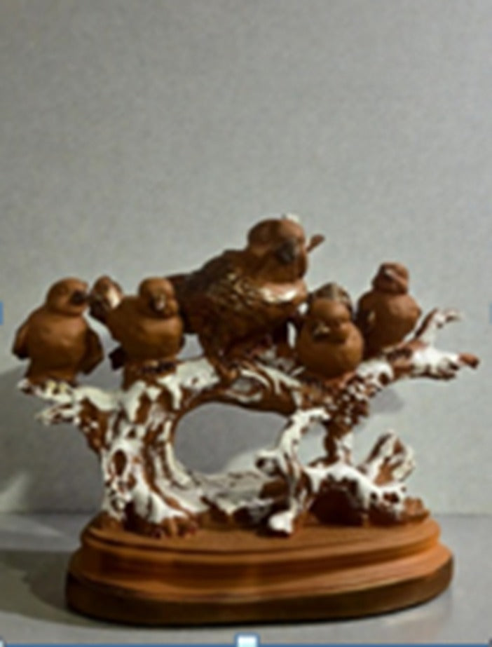 2068 Rustic Winter Birds on Snow-Dusted Branch Figurine