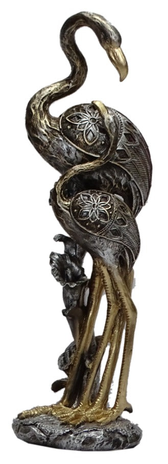 1386 Antique Metallic Twin Flamingo Sculpture