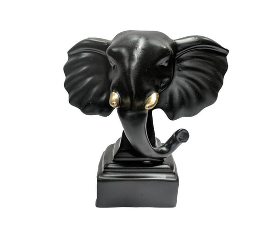 1578B    Royal Black Elephant Head Showpiece with Golden Tusks
