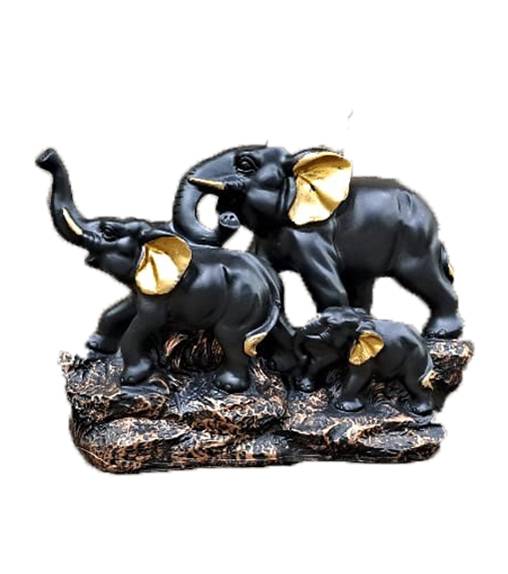 1580C   Elegant Black &amp; Gold Elephant Family Showpiece – Luxury Home Décor