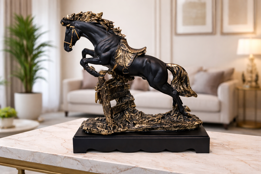 1637W    Majestic Black & Gold Jumping Horse