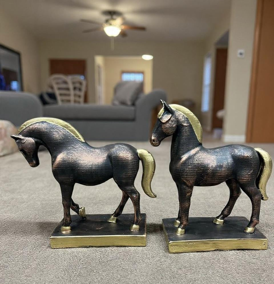 2052    Antique Gold & Bronze Horse Sculptures 2 pcs set