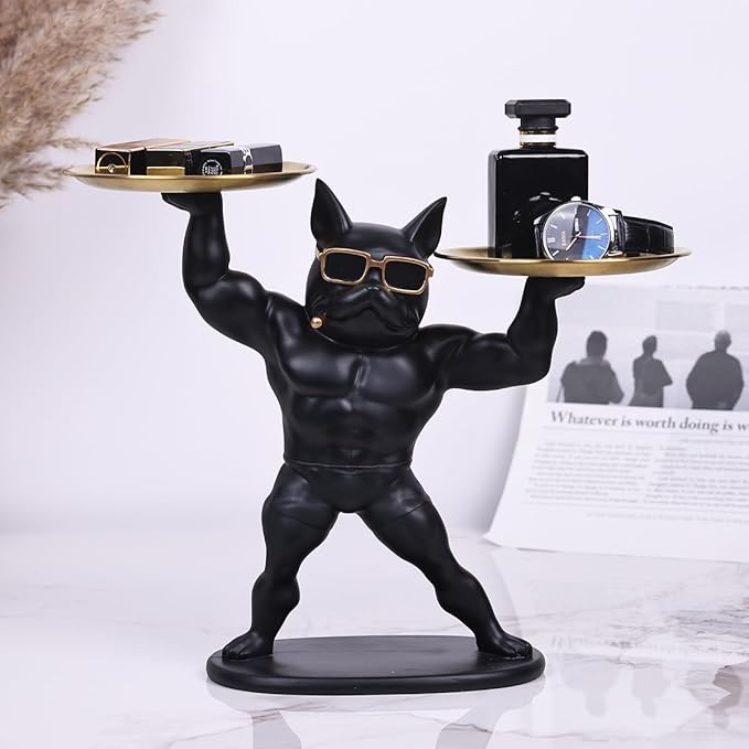 French Bulldog Statue with 2 Plates  metal  CODE *1705E