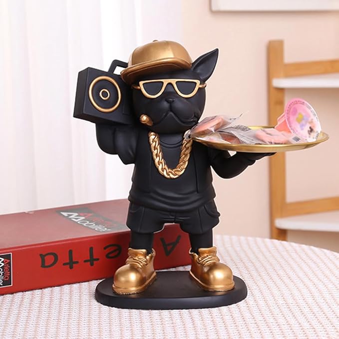 French Bulldog Statue with 1 Plate  METAL1705F