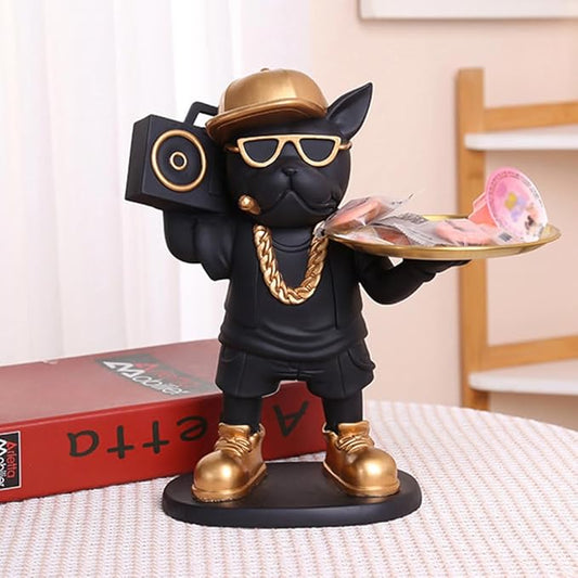 French Bulldog Statue with 1 Plate  METAL1705F