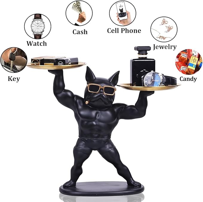 French Bulldog Statue with 2 Plates  metal  CODE *1705E