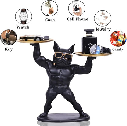 French Bulldog Statue with 2 Plates  metal  CODE *1705E