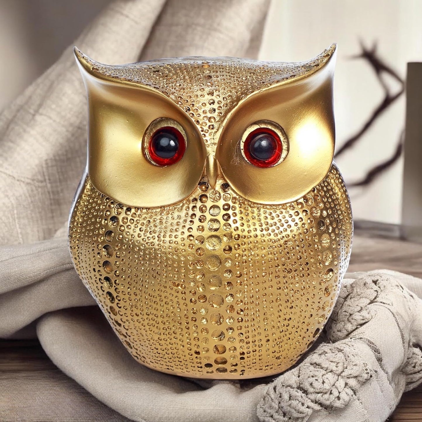 1715E     Golden Owl Statue | Resin Showpiece
