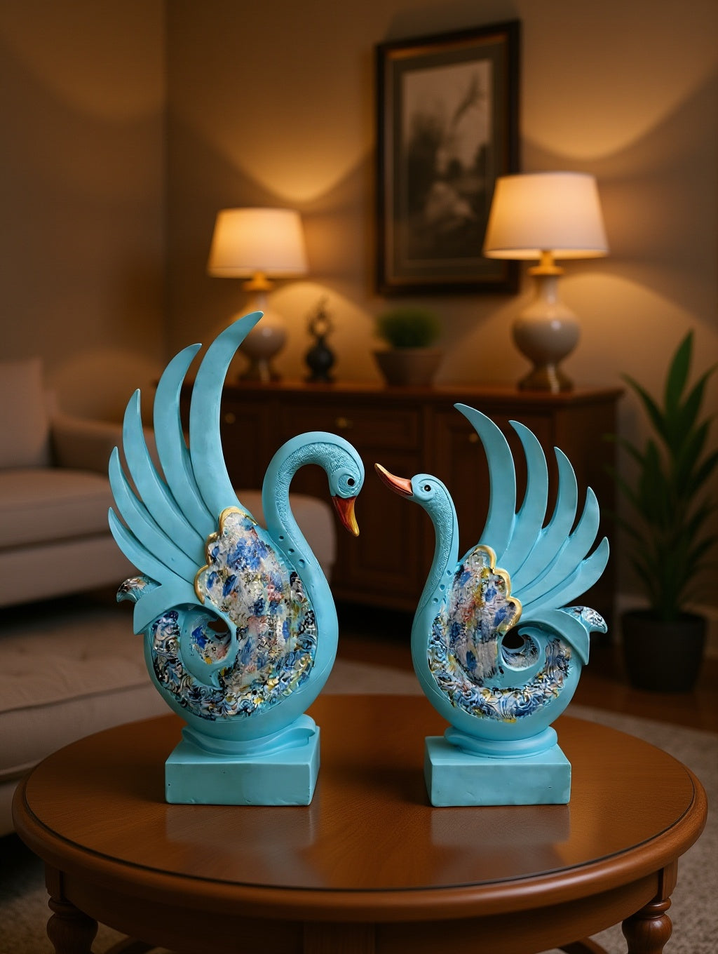 2053   Elegant Blue Swan Couple