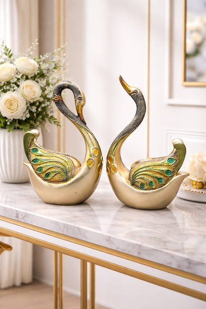 2083A    Golden Peacock Feather Swan Couple