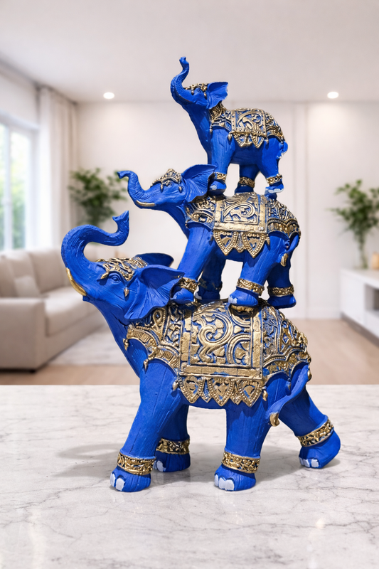 1580D     Royal Blue Elephant Family Showpiece – Premium Home Décor Accent