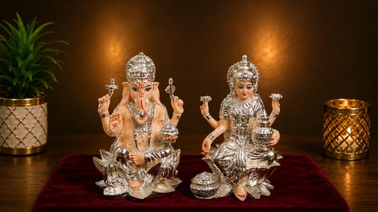 SL1926LG,   SILVER PLATED LAXMI GANESH SET