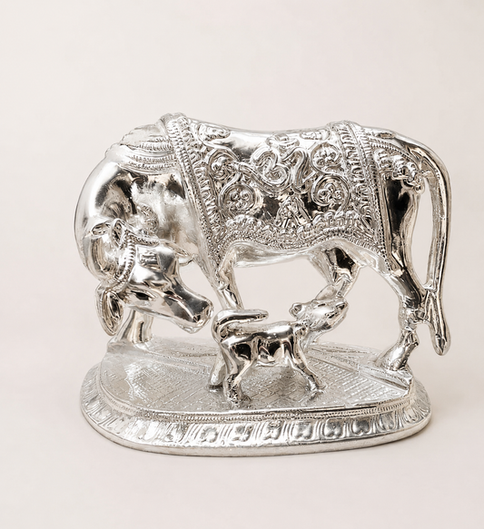 SL1778B  Silver Kamdhenu Cow and Calf