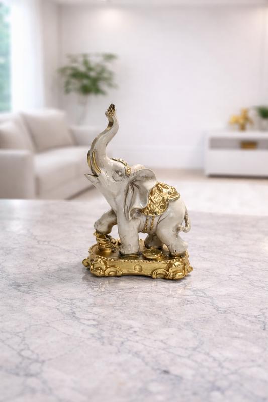 1535A    Elegant White &amp; Gold Elephant Showpiece