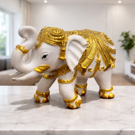 813C    Royal White &amp; Gold Elephant Showpiec