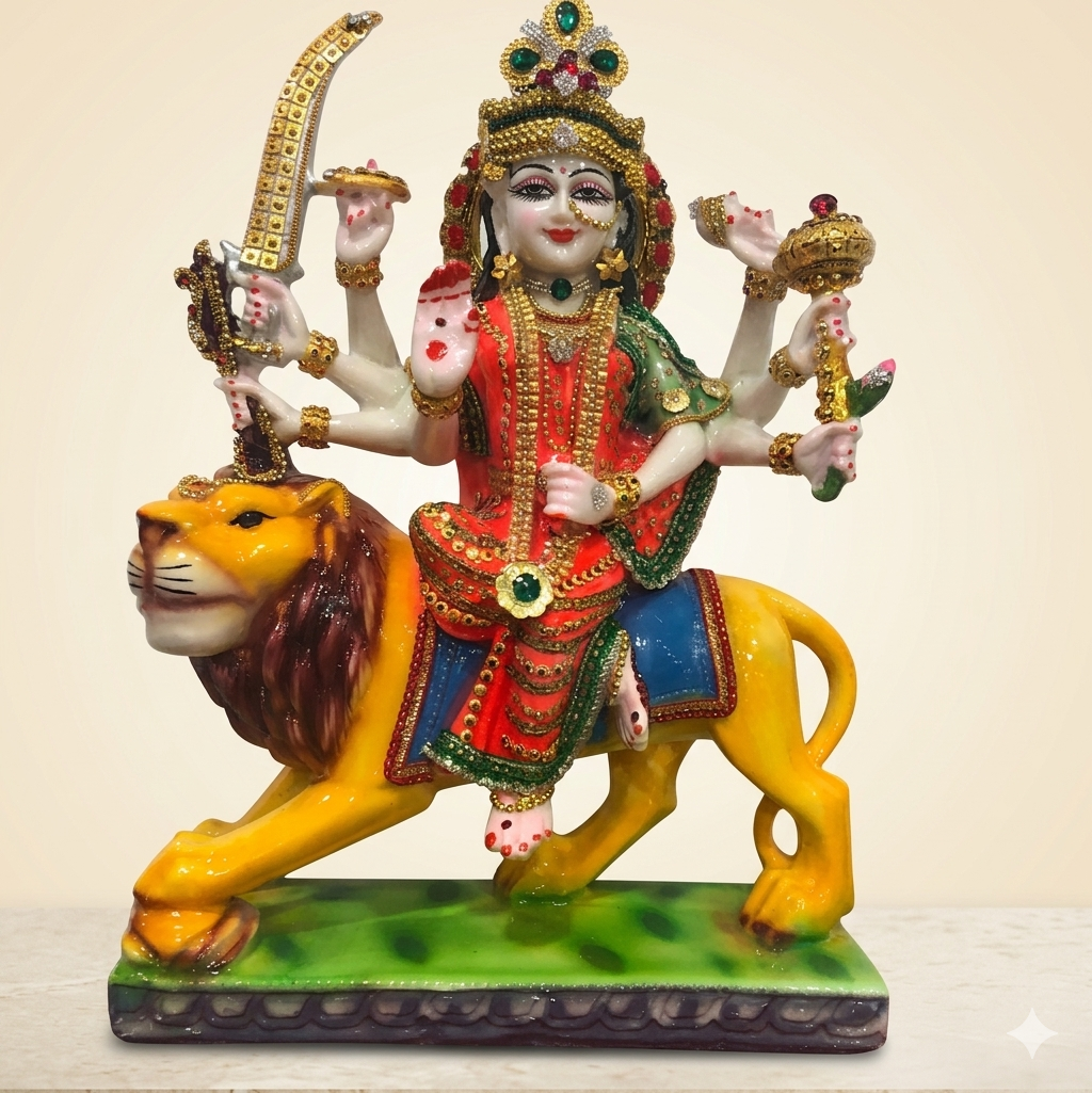 1825J  Premium Hand-Painted Maa Durga Idol on Lion