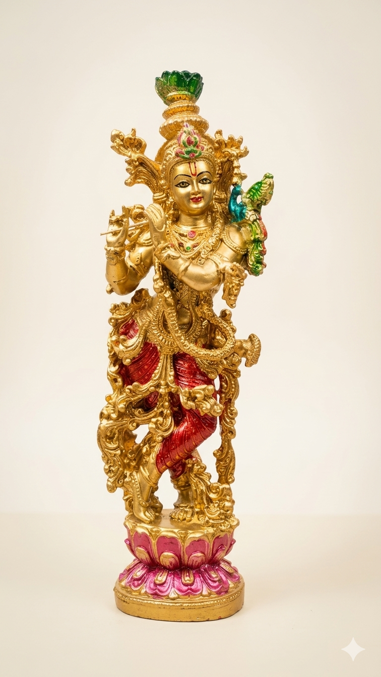 AT597D  Krishna Idol with Peacoc