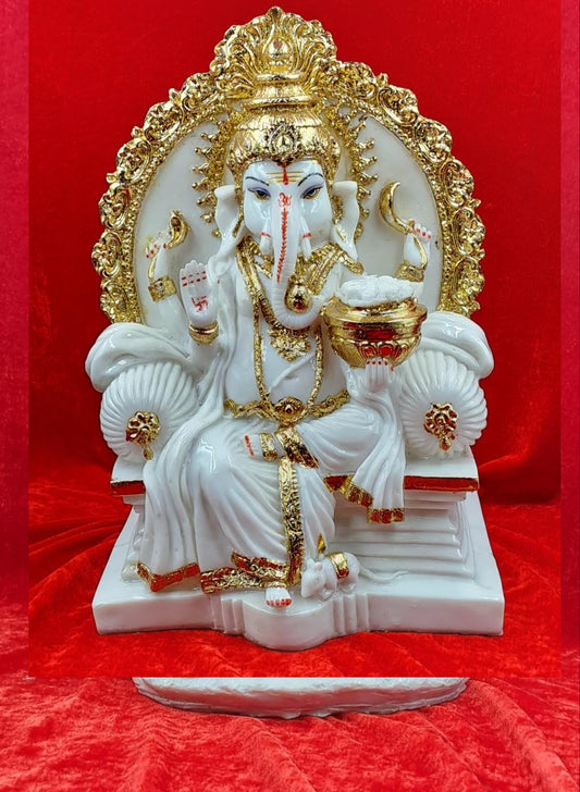 PP344GP Golden Leaf Singhasan Ganesh Idol