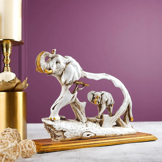 The Feng Shui Golden Elephant Showpiece with Wooden Base 1407A