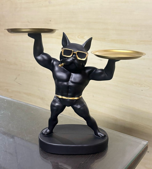 French Bulldog Statue with 2 Plates  metal  CODE *1705E