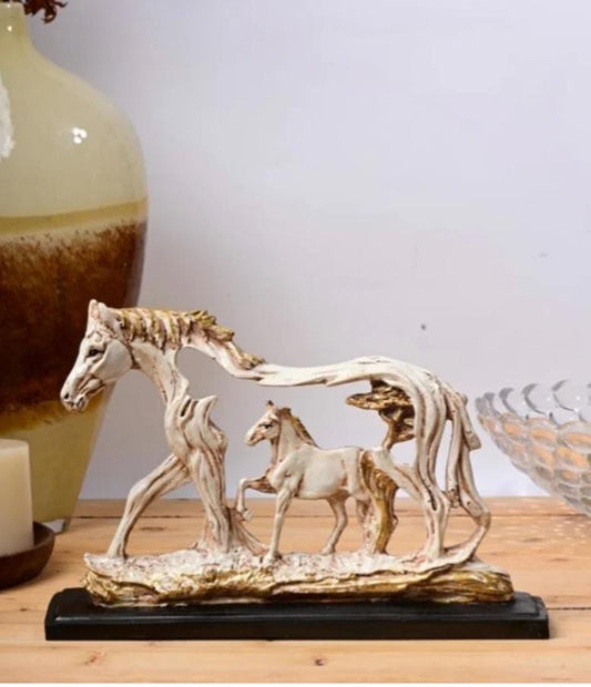 1407  The Feng Shui Golden Horse Showpiece with Wooden Base