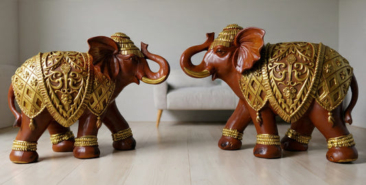 2060A   Prosperity Elephant Duo (Brown & Gold)