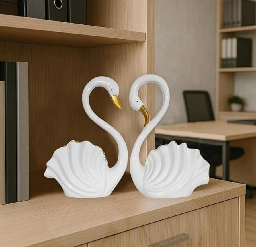 1602A  Elegant White Swan Decorative Showpiece (Set of 2)