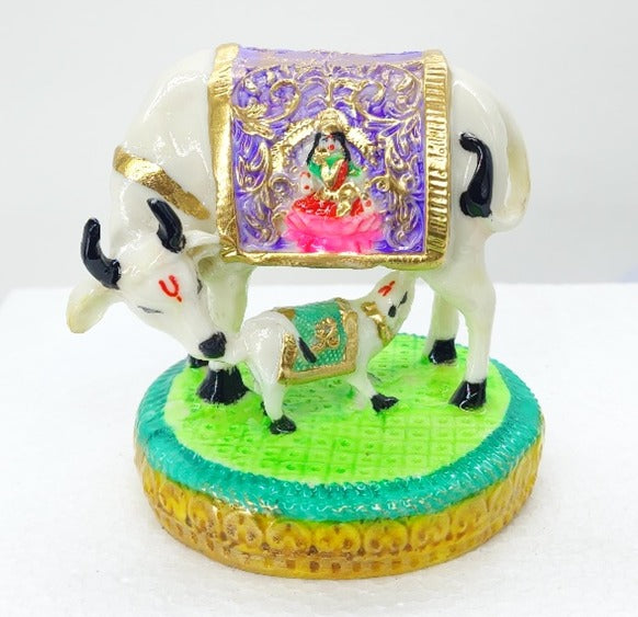 P1778C  Sacred Kamdhenu Cow and Calf Idol with Lord Ganesha