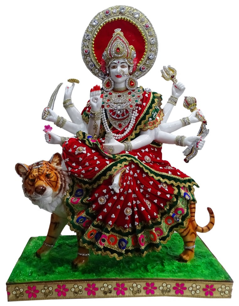 P703PCPD   Divine Marble Maa Durga Idol on Tiger