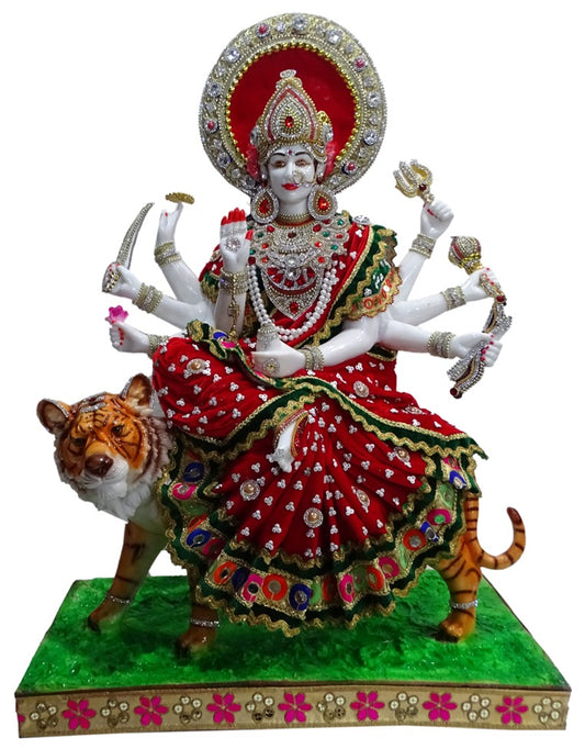 P703PCPD   Divine Marble Maa Durga Idol on Tiger