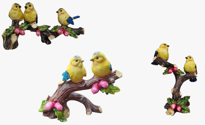 1802B  Set of Cheerful Yellow Birds on Branch Figurine