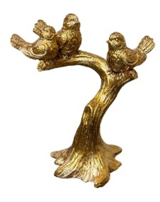 1463A  Golden Three Birds on Tree Showpiece