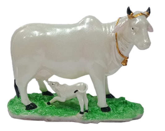 PP953BGT  Elegant Pearlescent Kamdhenu Cow and Calf Figurine