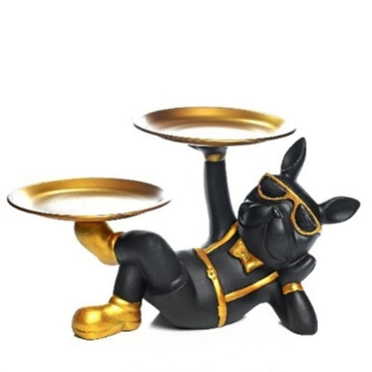 1705B  Luxury Bulldog Butler Double Tray Showpiece – Resin Decorative Organizer