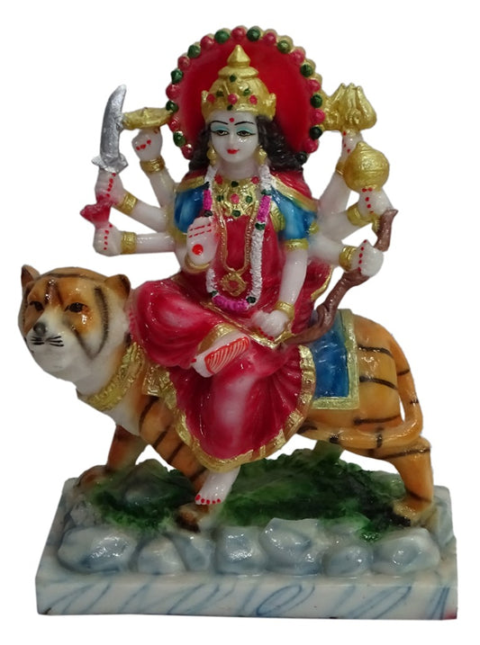 P703D   Hand-Painted Marble Dust Maa Durga Idol on Tiger