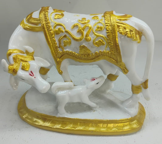 PP1778B  Divine Kamdhenu Cow and Calf Marble Dust Idol
