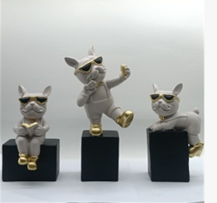 2093  Luxury French Bulldog Resin Showpiece Set – Modern Decorative Figurines (Set of 3)