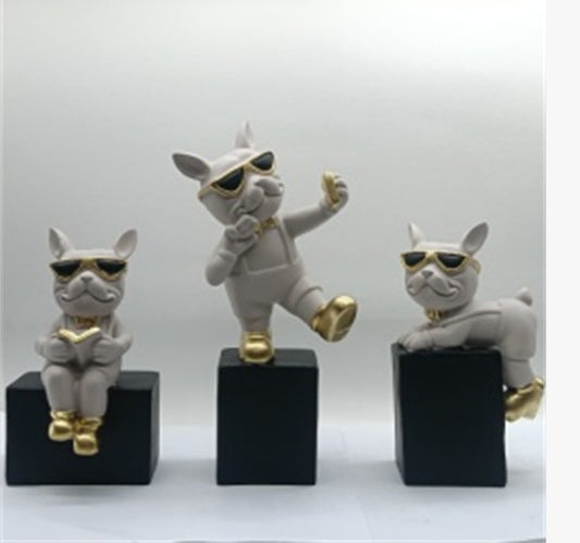 2093  Luxury French Bulldog Resin Showpiece Set – Modern Decorative Figurines (Set of 3)